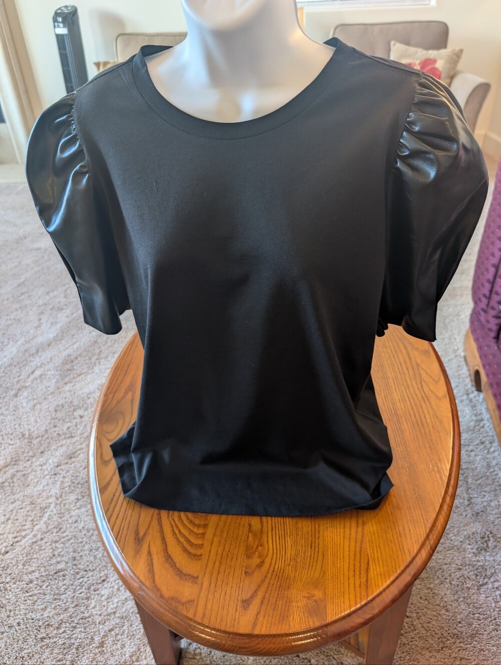 Michael Kors Black Puff-Sleeve Crewneck Top - Size M